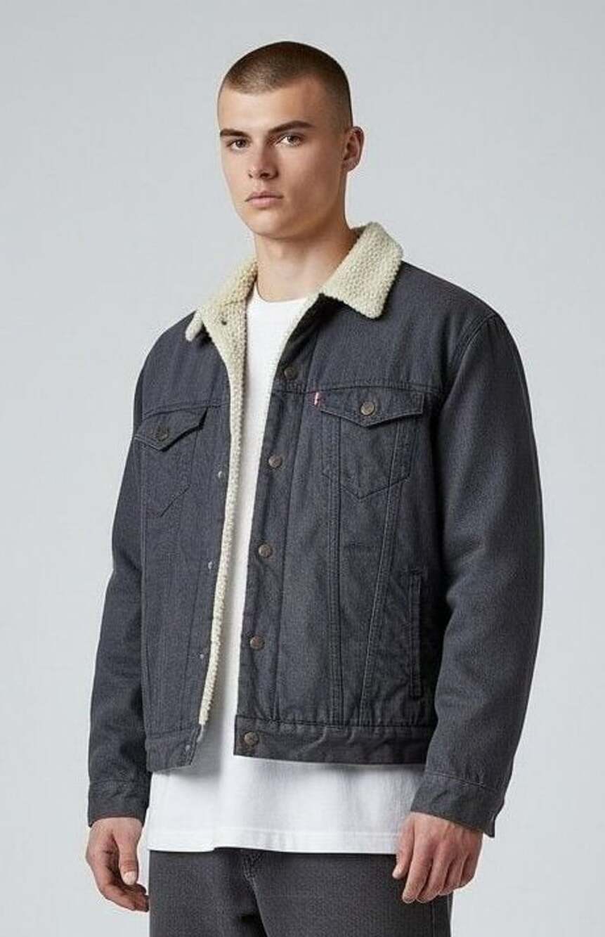 Levi's Sherpa Trucker Jacket Size L Navy Blue